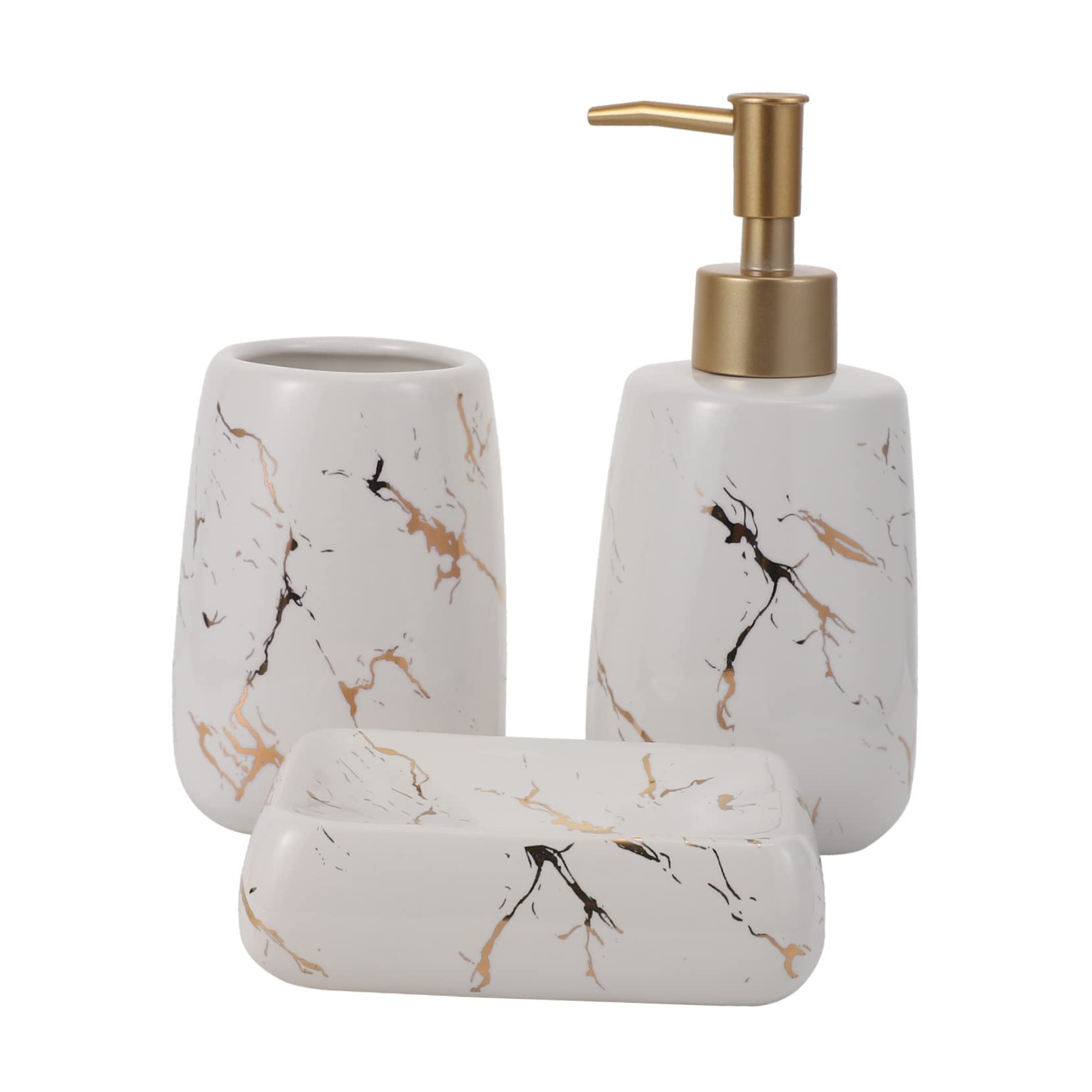 Ensemble de Salle de Bain 3 Pièces en Céramique Blanche, Style Marbre