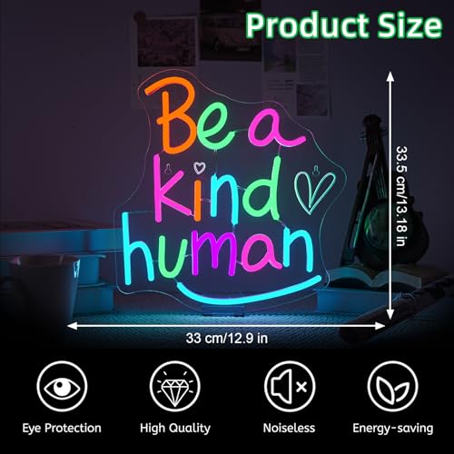 Image of LED Neon Signs for Wall Decor Be a Kind Human Colorful Letter Inspirational Words Neon Light USB Powered Dimmable Light up sign for Bedroom Home Party Gift Class Room Decor