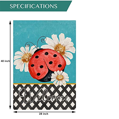Qinqingo Ladybug Daisy Welcome House Flag 28" X 40" Vertical Double Sided Burlap Spring Summer House Flag For Garden Lawn Yard Outdoor Decorations (Hf-01) #TOP1