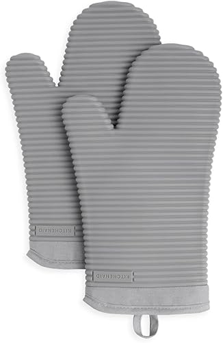 KitchenAid Juego de guantes de horno de silicona suave acanalados, 7 x 13 pulgadas, gris, 2 unidades