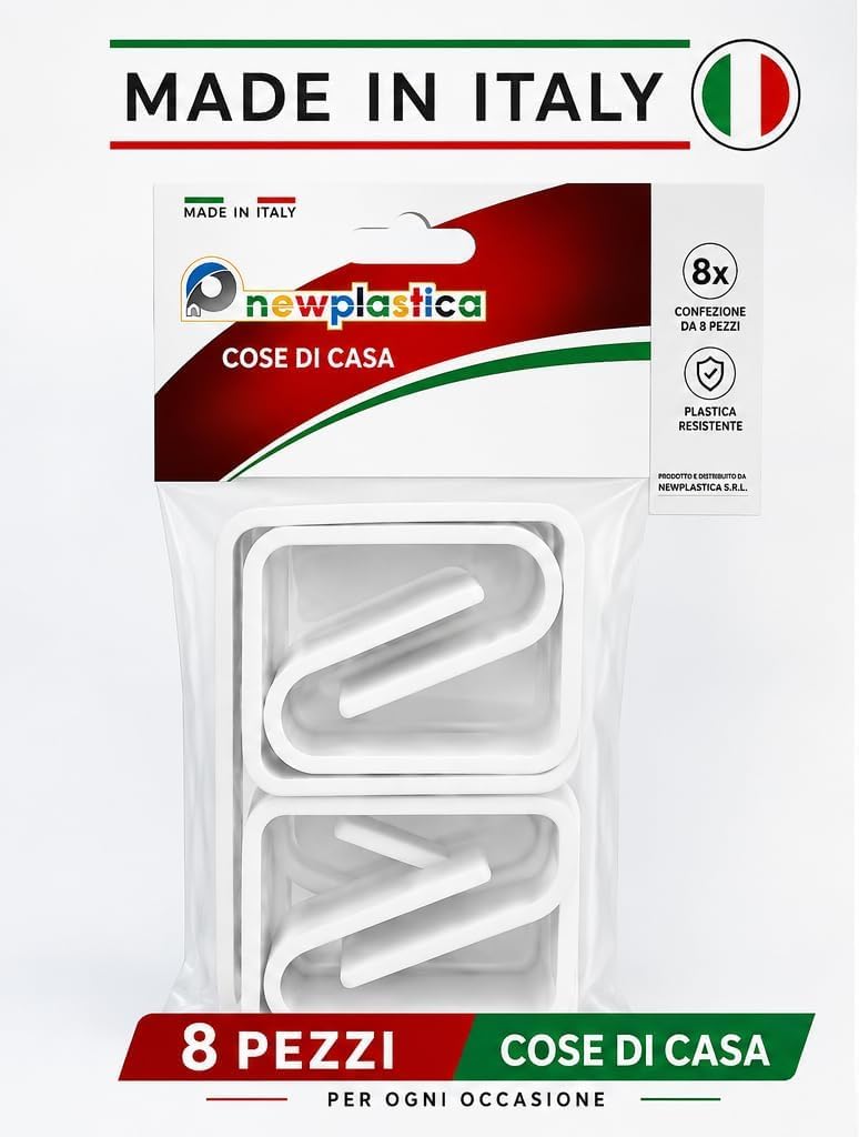 Set 8 Fermatovaglie in Plastica Bianca Made in Italy – Clip Ferma Tovaglia Resistenti, Adatti a Tavoli da 1 a 2,5 cm, per Casa, Ristorante, Catering ed Eventi