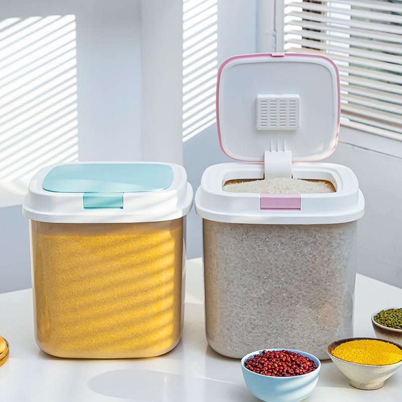Homero Airtight Modern Translucent Grain Storage Container 10KG | Bulk Storage with One-Click Lid & Clear Body | Moisture-Sealed Kitchen & Pantry Organizer (PINK, PACK OF 2)
