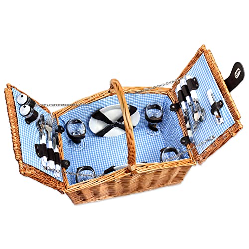 Schramm® Cesta de Picnic de Mimbre para 4 Personas Seleccionable con o sin asa Cesta de Mimbre Manta de Picnic, Größe:mit Henkel