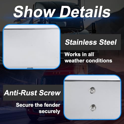 Image of Stainless Steel Mud Flap Hanger Set with Rectangle Light Cutouts 2-1 /2 inch Bolt Spacing 30 inch Length Rear Bar for Semi Trucks, 2.5 inch Bolt Spring Loaded with Aluminum Reflective Tapes
