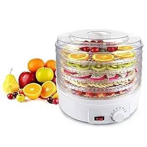 RAMUS Electric Countertop Food Dehydrator, Preserver Jerky Maker Machine with 5 Stackable Tray. (White)