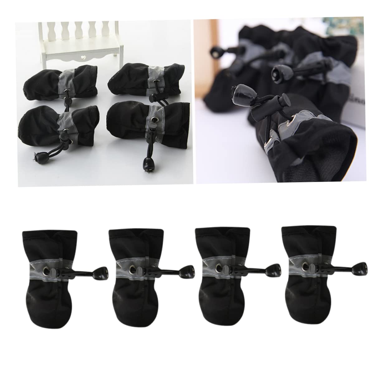 Kisangel 12 Pièces Bottes pour Chiens Chaussures Confortables pour Chien Chaussures pour Chien en Tissu Chien Moyen Chaussures pour Chiens Bottes De Pluie Chaussures De Chien Noires Black