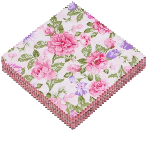 84 Pcs 5x5 Pink Cotton Quilt Fabric Squares for Baby Girl, P
