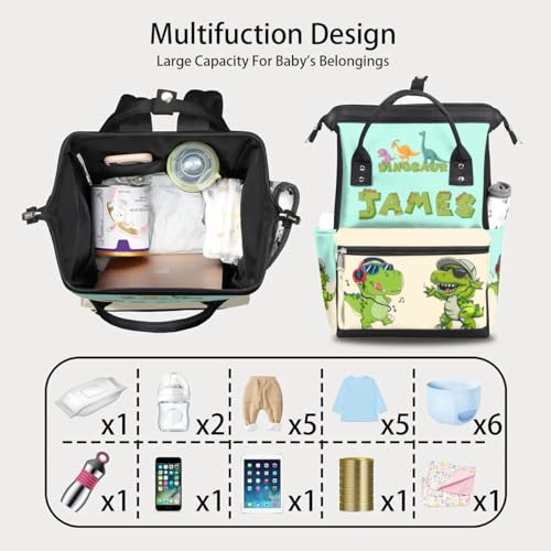 Image of Dinosaur Diaper Bag Backpack for Baby Boys Personalized Baby Boys Diaper Backpack Large Nappy Backpack for Mom Dad Dino Mommy Bag