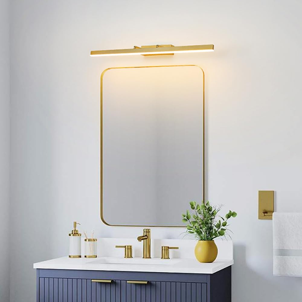 Dimmbare Spiegel-Frontlampe mit Fernbedienung, lineare LED-Badezimmerleuchte, goldene Kosmetikspiegel-Beleuchtung, drehbare Bad-Waschtisch-Wandleuchten über dem Spiegelschrank