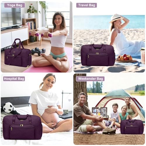 Large Travel Duffle Bag for Women: Carry On Weekender Bags for Womens with Shoe Compartment Overnight Duffel Bags with Wet Toiletry Pocket for Weekend Gym Hospital Bag for Labor and Delivery (Purple) by bagswan - Used condition - Image 7