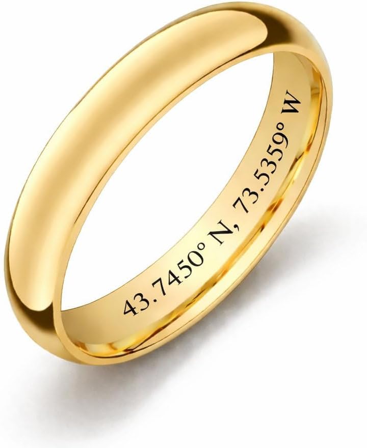 A & L Engraving Personalized Women's Gold Tungsten Ring Custom Engraved Free In Any Language - Gold Tungsten Wedding Band - Ships from USA