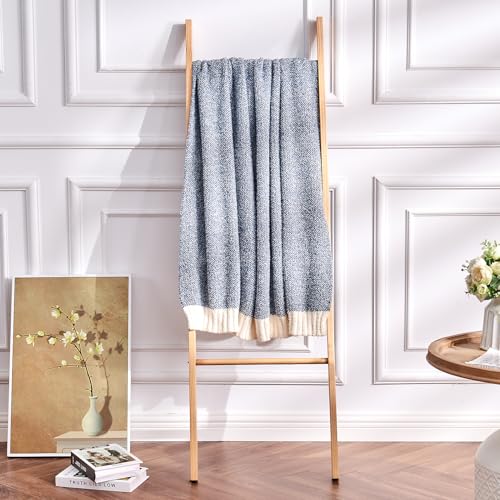Image of CozeCube Reversible Knitted Throw Blanket, Dusty Blue White Melange 60 inchx80 inch