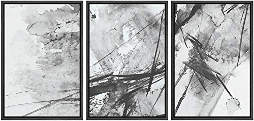 NWT Framed Wall Art Print Set Industrial Watercolor Explosion Abstract Shapes Illustrations Modern Art Bohemian Colorful Pastel for Living Room, Bedroom, Office - 16"x24"x3 Black
