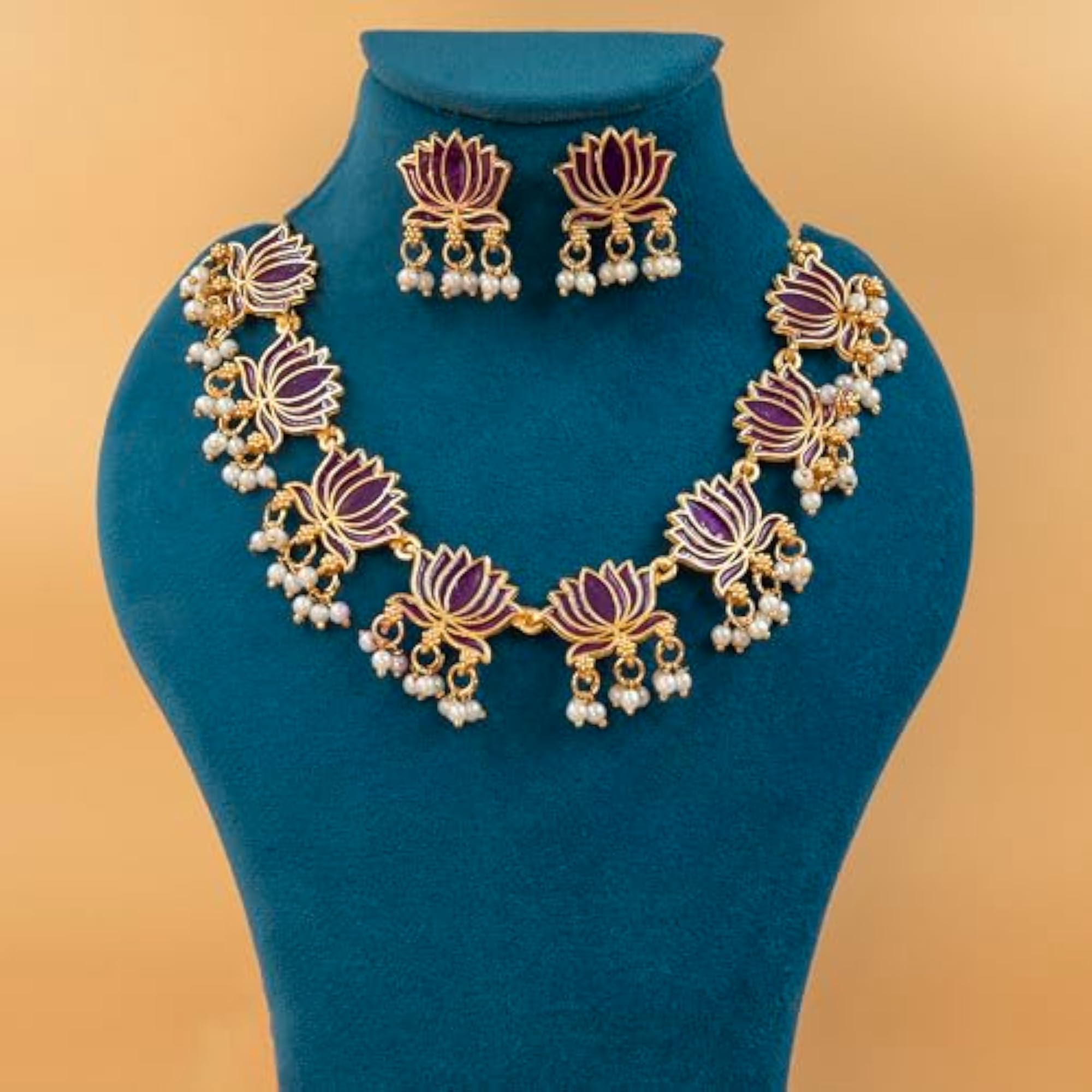 Lotus Necklace Set With Earrings for Women & Girls