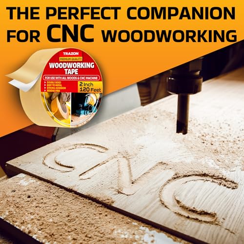 Image of Trazon Double Sided Woodworking Tape Super Strong, 2 Inch x 120 Feet, Wood Crafter Sticky Tool, Two Side Adhesive for Router Templates and CNC Machine, Removable & Residue Free
