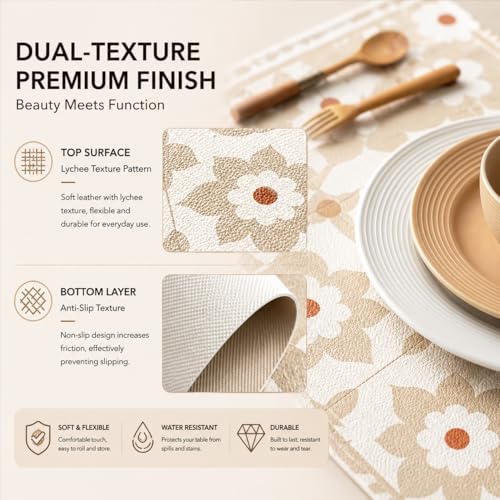 Image of Faux Leather Set of 4 Dining Table Placemats | Heat Insulation & Stain Resistant Waterproof Non Slip Dinner Table Mats | Perfect for Home, Kitchen, Restaurant, Office (Lotus Casa)