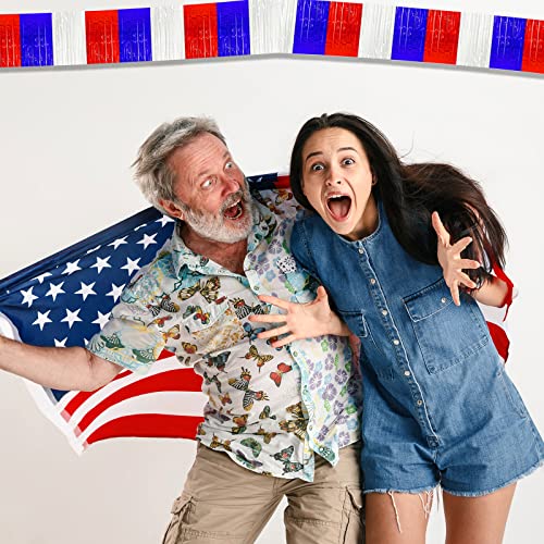 Image of 6 Pack 10 Feet White Blue Red Foil Fringe Garland Metallic Tinsel Streamers Banner Wall Hanging Backdrop Banner for Parade Floats, Thanksgiving, Christmas, Birthday, Halloween Party Decorations