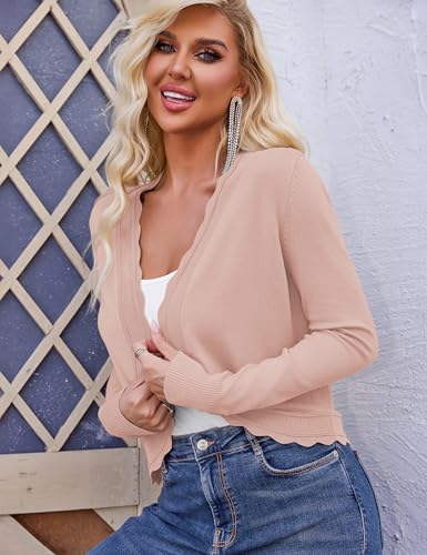 Image of OmicGot Women's Long Sleeve Cardigan Sweaters Open Front Cropped Bolero Shrugs for Dresses S-XL