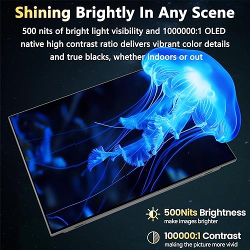 Image of 13.3 inch OLED Portable Touchscreen Monitor, 1080P HDR VESA 500 Nits, USB-C HDMI External Display with Stand (Vertical Monitor) & Speakers for Laptop PC Mac Android (No Touch for iPhone /iPad /Consoles)