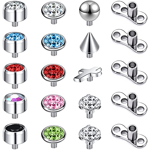 14G 4-20Pcs Surgical Steel Dermal Piercing Jewelry Cubic Zircon Micro Dermal Anchor Tops Titanium Base Dermal Piercing #TOP21