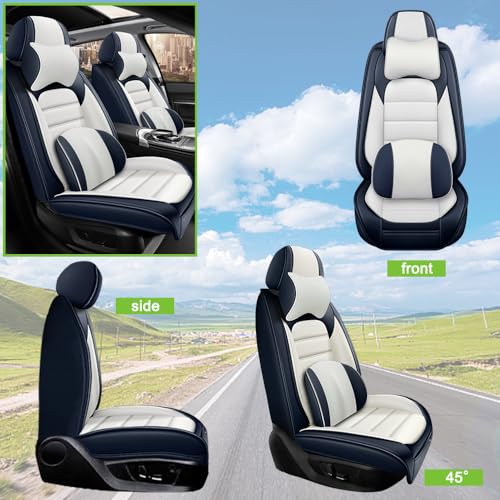 Image of Luxury Seat Covers for Subaru Outback 2006-2024,2PCS Nappa Leather Car Seat Covers,Waterproof Seat Protectors Auto Seat Covers,Breathable Nonslip Interior Cover Seats for Cars(Blue and White)