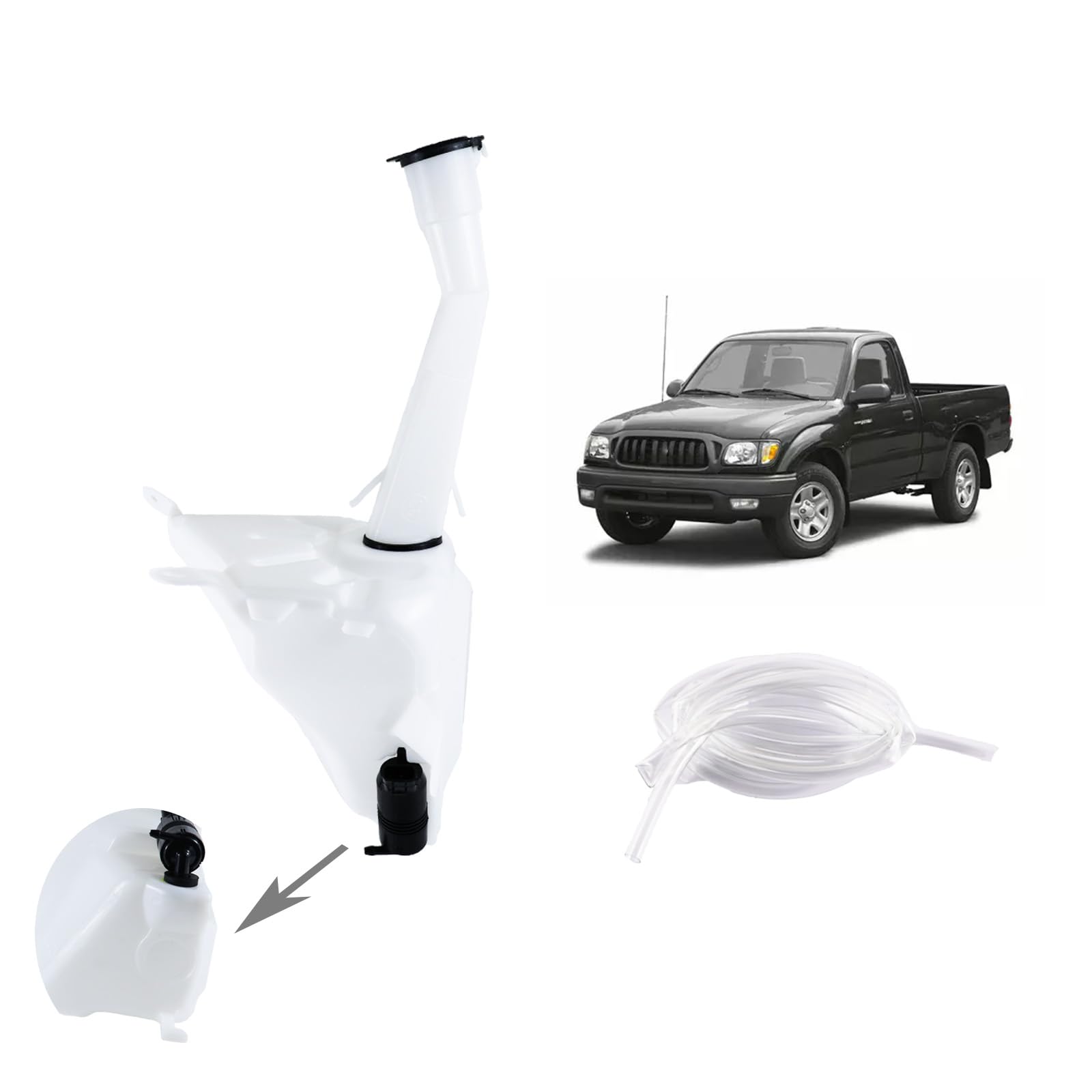 Windshield Washer Reservoir Without Sensor Hole in Bottom, Compatible with Toyota Tacoma 1998 1999 2000 2001 2002 2003 2004, Wiper Fluid Reservoir Tank, Jar Assy, Replace# 85315-04050