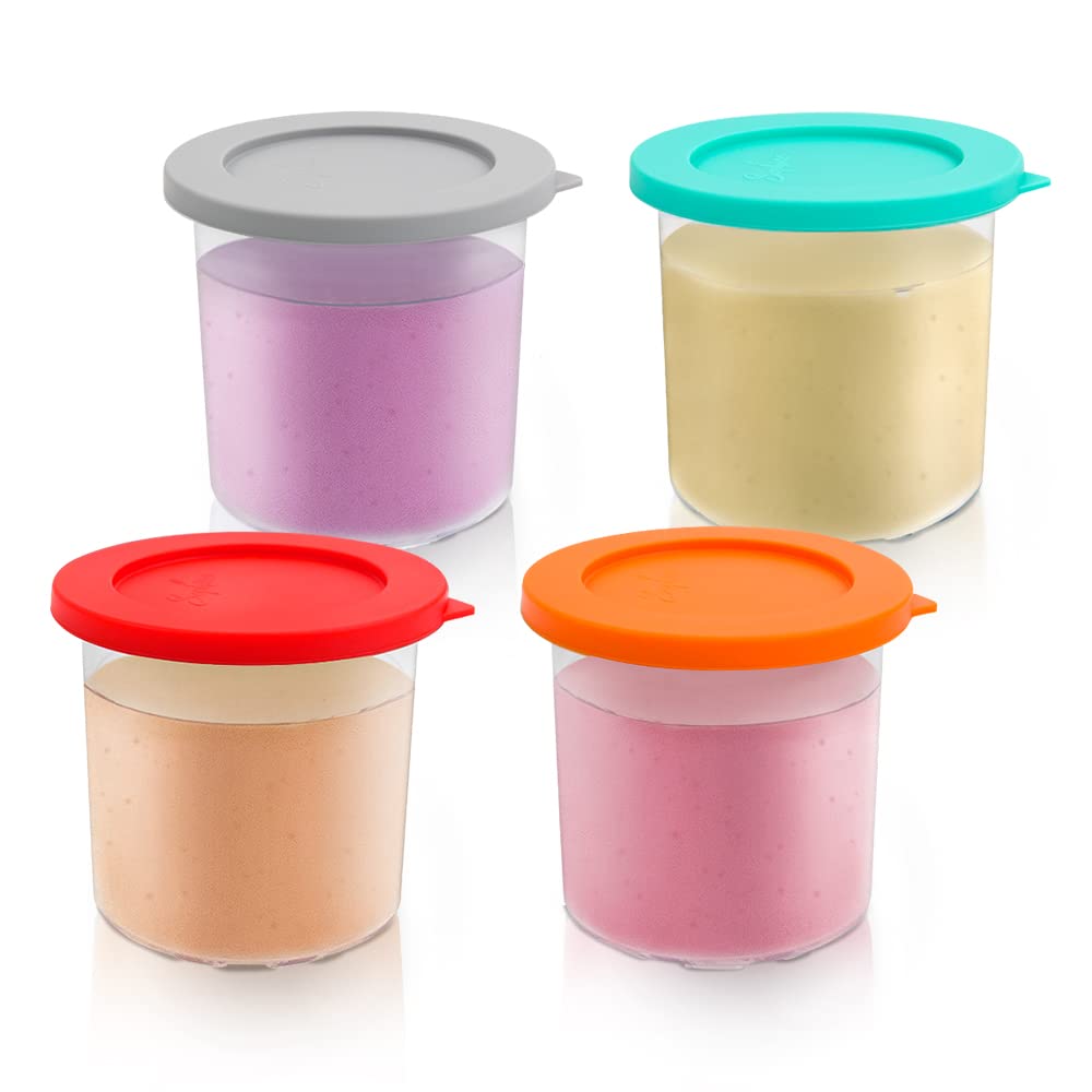 Sophico Ice Cream Pint Container with Silicone Lid Replacement, Compatible with NC301 NC300 NC299AMZ Ice Cream Maker, Airtight and Leaf-Proof(Mix2,4 Pack)