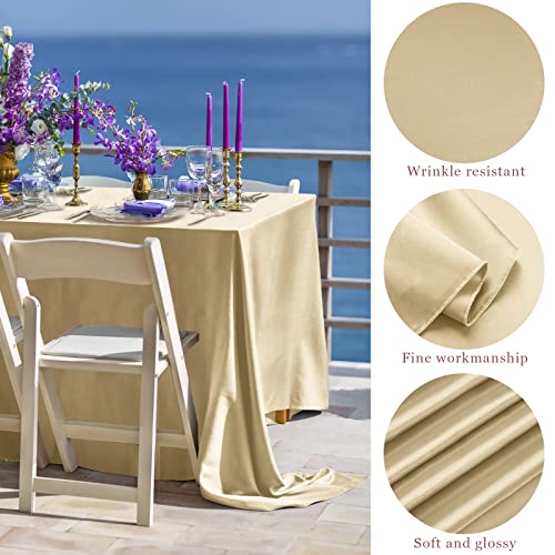 Image of TURSTIN 4 Packs Champagne Satin Tablecloth 102 x 58 Inch Overlay Satin Table Cover Rectangle Bright Silk Tablecloth Smooth Fabric Table Decoration for Wedding Banquet Party Events