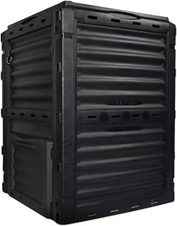 BAOYOUNI Contenedor de abono grande de 300 L para exteriores con tapa superior y puerta inferior para jardín, patio, color negro, 60 x 58 x 80 cm