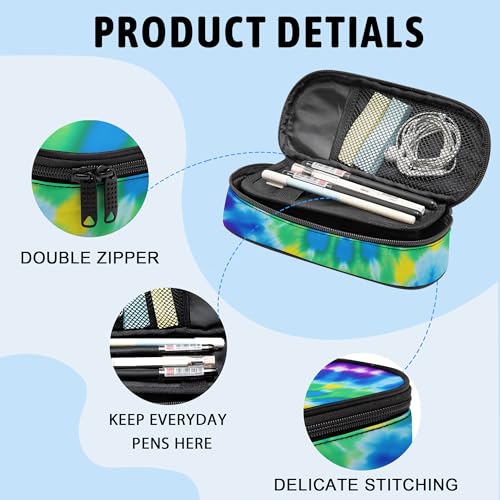 Image of Tiedye Pencil Case, Large Capacity Pen Pencil Case for Boys Girls Teen, Kids 3 Compartments Multifunction Pencil Box with Zipper Organizer, Pencil Pouch for Back to School Students