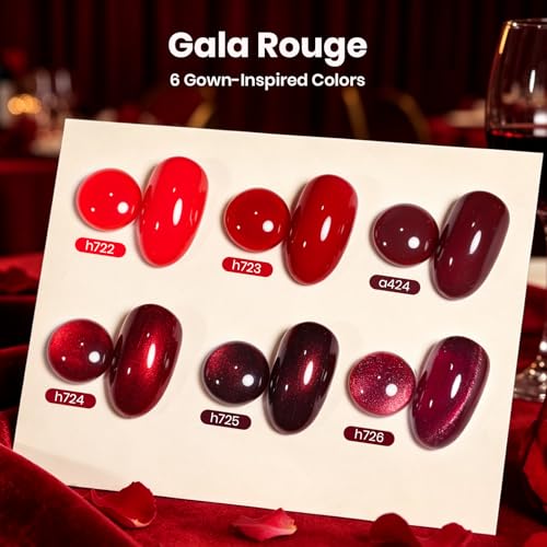Image of Beetles Red Gel Nail Polish Set - 6 Colors Burgundy Wine Red Shimmer Gel Polish Kit with Magnet, Party Evening Gala Rouge Velvet Sparkle Soak Off UV LED Cured Nail Art Manicure Gifts for Women