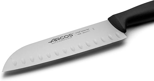 Miniatura 3 de Arcos Santoku Cuchillo – Hoja de acero inoxidable de nitrum de 7 pulgadas y 7.087 in con mango de polipropileno negro – Diseño innovador para uso