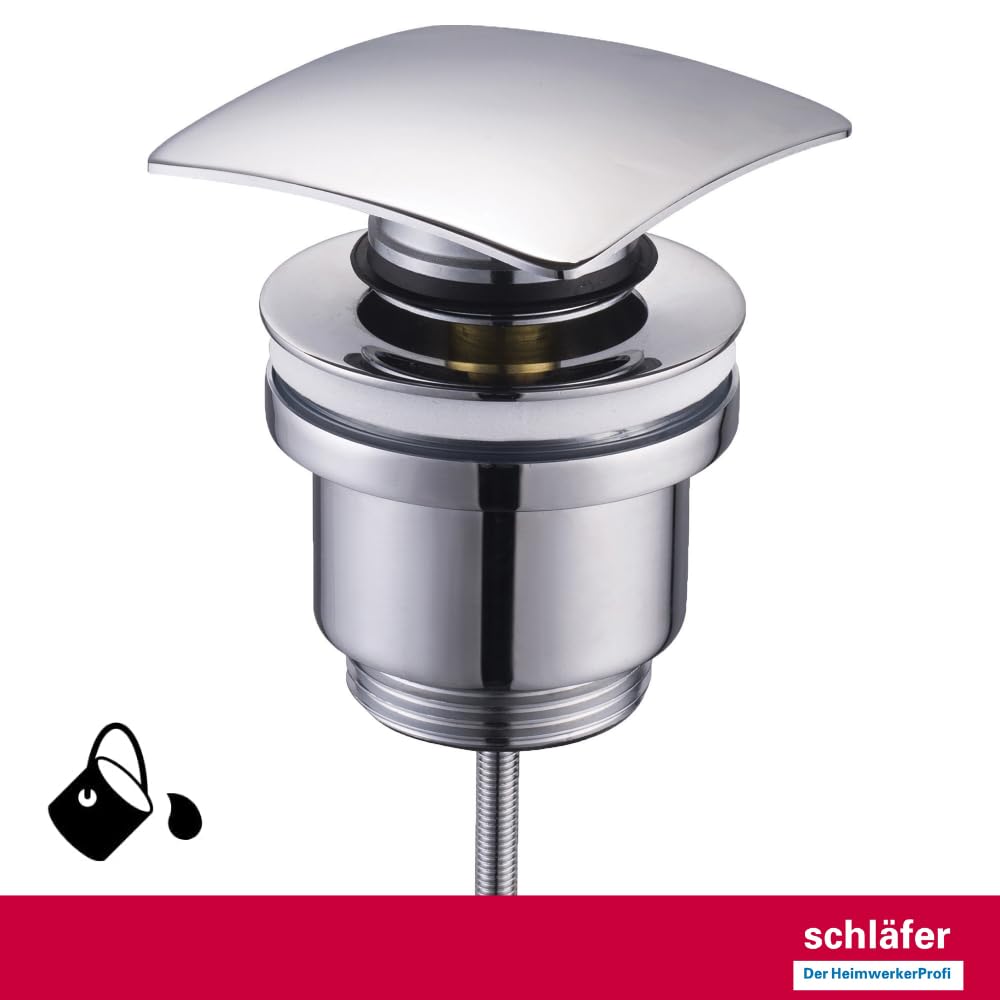 Schläfer 4051200 Piletta Click Clack Quadrata 1 1/4 Ottone, Scarico edl Lavabo e Bidet con Tappo Quadro Cromo Lucido Universale Bagno Moderno Chiusura a Pressione