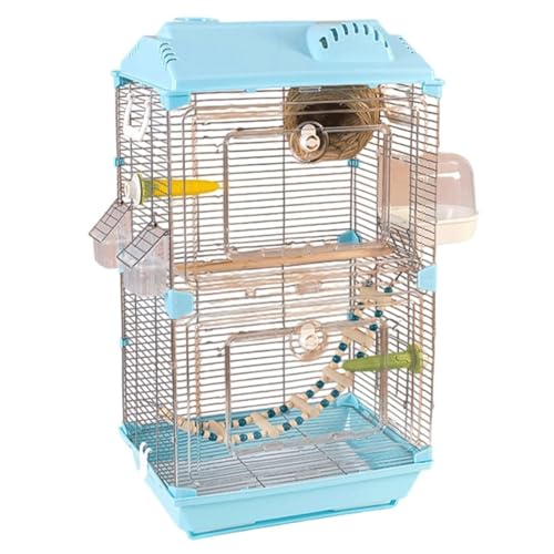 MUYRJLZX Vogelkäfig aus transparentem Acryl, hoher Tiel-Käfig, Papageienkäfig, doppellagig, Flug-Vogelkäfig, Vogelkäfig mit Ständer, Haustier-Vogelkäfig (blau)