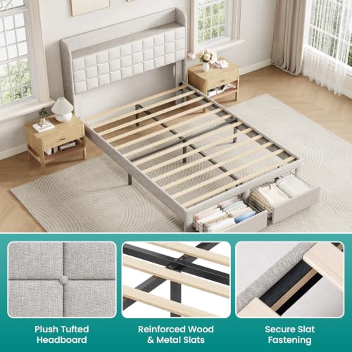 Image of Bed Frame, 12 Inch Solid Pine Wood Platform Bed Frames for King Mattress, Includes Wood Slats Support, No Box Spring Needed, Easy Assembly, Pine