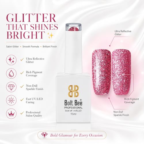 Image of BOLT BEE 15ML Gel Nail Polish 1Pc Clear Pink Glitter Nail Polish Soak Off UV LED Nail Gel Polish Nail Art Starter Manicure Salon DIY at Home, 0.5 OZ (1) (66)