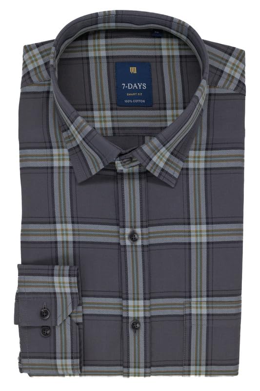 Image of 7-DAYS Men's Premium Check Shirt - 100% Cotton, Tailored Fit (Between Slim & Regular), Full Sleeve, with Pocket - Smart Office & Casual Look