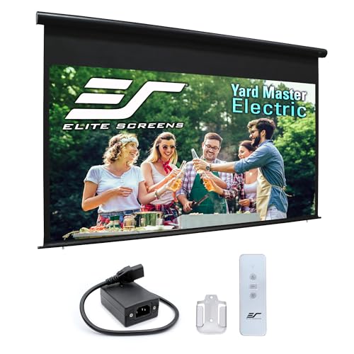 Image of Elite Screens Yard Master Electric 100 inch Outdoor Motorized Projector Screen with RF Remote, IP33 Rain Protection, 4K /8K Ultra HD HDR Ready Backyard Patio Movie Screen - OMS100H-ELECTRIC