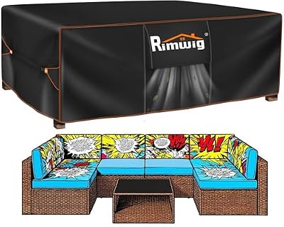 Patio Furniture Set Cover, Outdoor Sectional Sofa Couch Set Covers Waterproof, Garden Dining Table Chair Set Cover 120" L x 90" W x 35" H Black