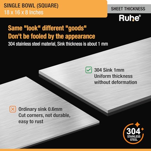 Image of Ruhe S04 Bowl Kitchen Sink, Bright Silver, Glossy Finish, 16x18x8 Inches