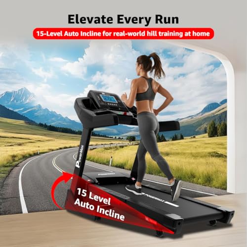 Image of PowerMax Fitness TAC-330 (6HP Peak) Motorized Autoincline Treadmill for Home use, Max User 150kg, 16kmph Speed, Running Deck 1300x480mm, Manual Lubrication, LCD Display, Speaker, iPad Holder, USB