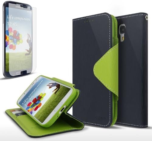 Galaxy S4 Case, Cellto Wallet Diary with Screen Protector [Slim Ultra Fit] [Navy Green] Cover [ID Pocket] for Galaxy S IV Galaxy SIV i9500