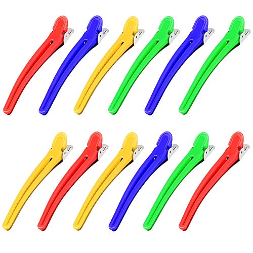 Pimoys 12 PCS Professional Hair Clips for Styling, Non-Slip Long Duck Billed Hair Clips with Silicone Band,Cutting Hair Clips and Home Hair Cutting Styling Accessories