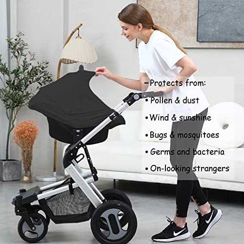 Image of Carseat Covers for Baby Breastfeeding - Multi use Car Seat Canopy Cover, Infant Stroller Canopy Cover for Boy and Girls (Black Print)