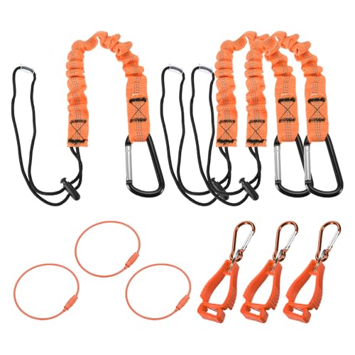 Image of MECCANIXITY Retractable Tool Lanyard 2ft with Aluminum Buckle and Adjustable Loop End, Included Glove Clamps and Keychains, Fall Protection Tools Leash for Hand Tools, Orange 3 Pack