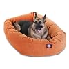 Majestic Pet 52 Inch Micro Velvet Calming Dog Bed Washable–Cozy Soft Round Dog Bed with Spine for Head Support Fluffy Donut Dog Bed 52x35x11 inch–Round Pet Bed X Large–Orange