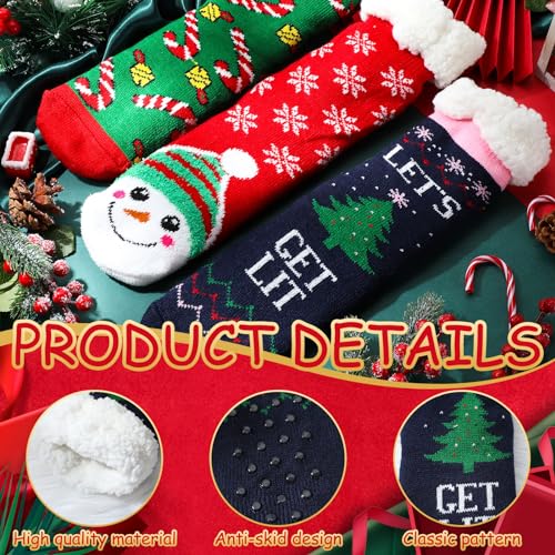 Calcetines de pantuflas de invierno Navidad mujer con forro polar grueso suave 5