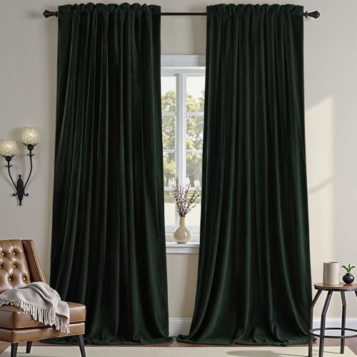 Nemia Dark Green Velvet Curtains Thermal Insulated Blackout Curtain for Bedroom Window Living Room Darkening Luxury Vintage 84 Inches Long Heavy Drapes Panels Rod Pocket Set of 2
