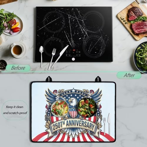 Image of Poceacles 4th of July Ceramic Glass Stove Top Cover Stove Burner Cover Multipurpose Rubber Desk Saver Pad Washer Dryer Top Mat for Counter Top, Eagle America 250th Anniversary Print