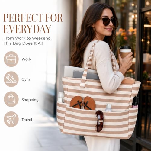 Image of LEDAOU Beach Bag Waterproof Sandproof Women Beach Tote Pool Bag with Zipper for Swim Gym Grocery Travel with Wet Pocket | Sandproof